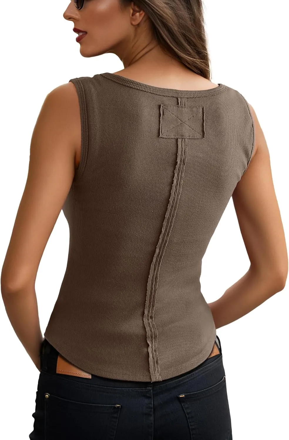 GRECERELLE Cotton Tank Tops for Women 2025 Ribbed Square Neck Sleeveless T Shirts Summer