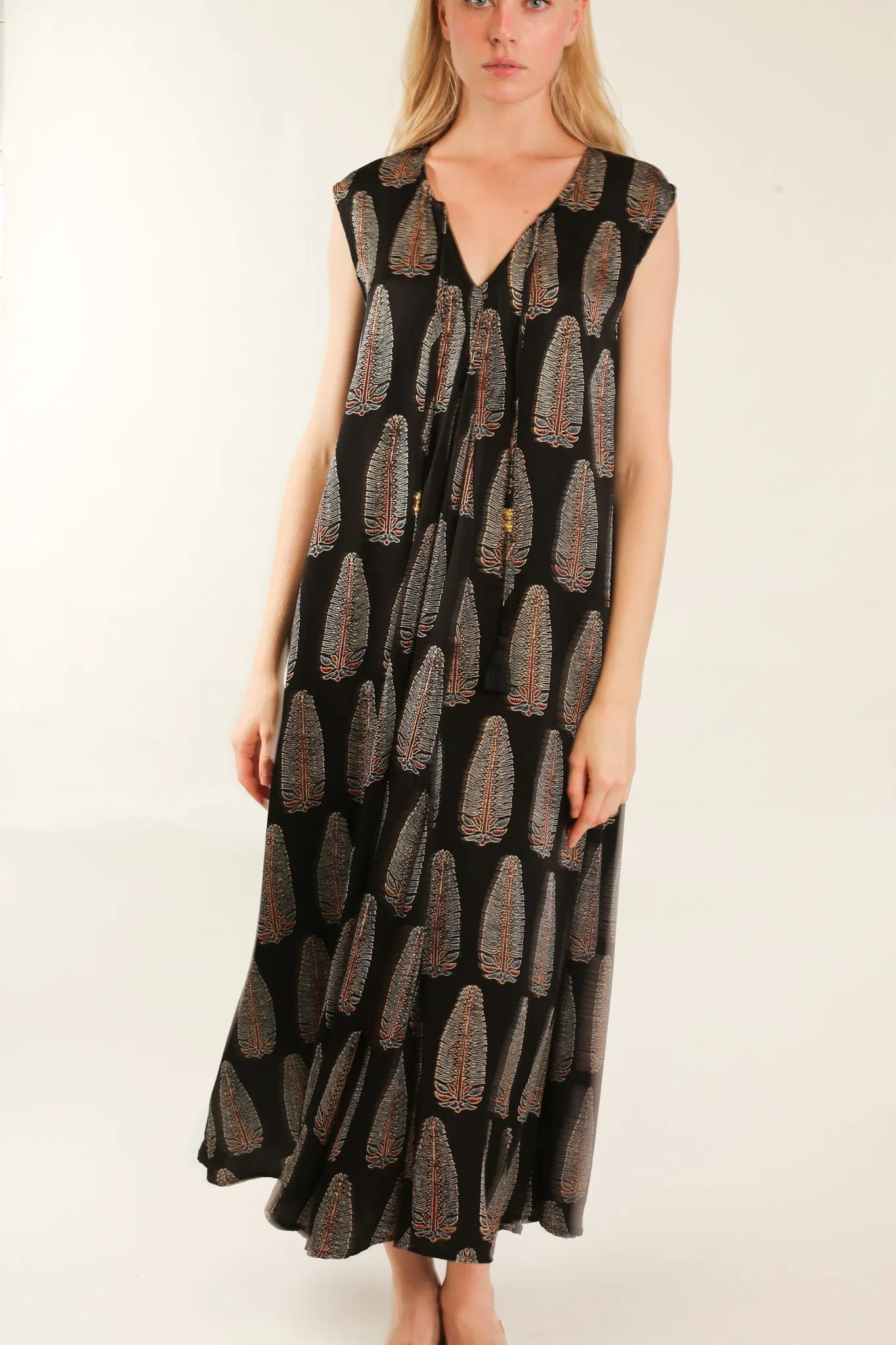 HAND BLOCK PRINT SILK DRESS NATCHA