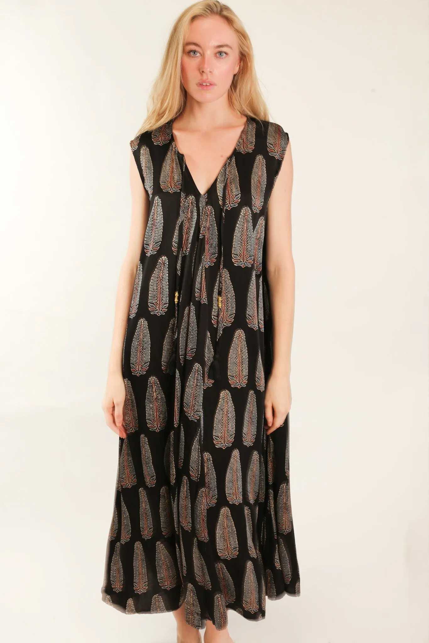 HAND BLOCK PRINT SILK DRESS NATCHA