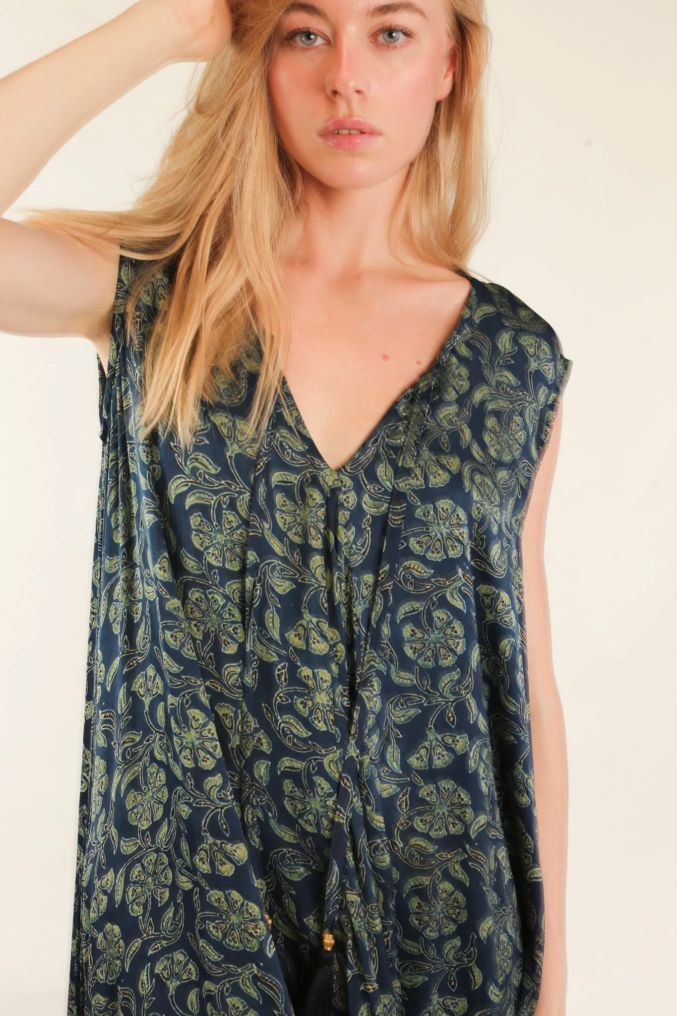 HAND BLOCK PRINT SILK DRESS NATCHA