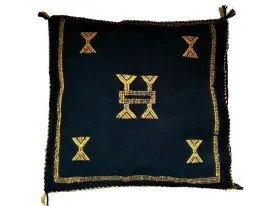 Handmade Moroccan Cushion Cover – Sabra Silk Pillow – Sidi Omar - Black