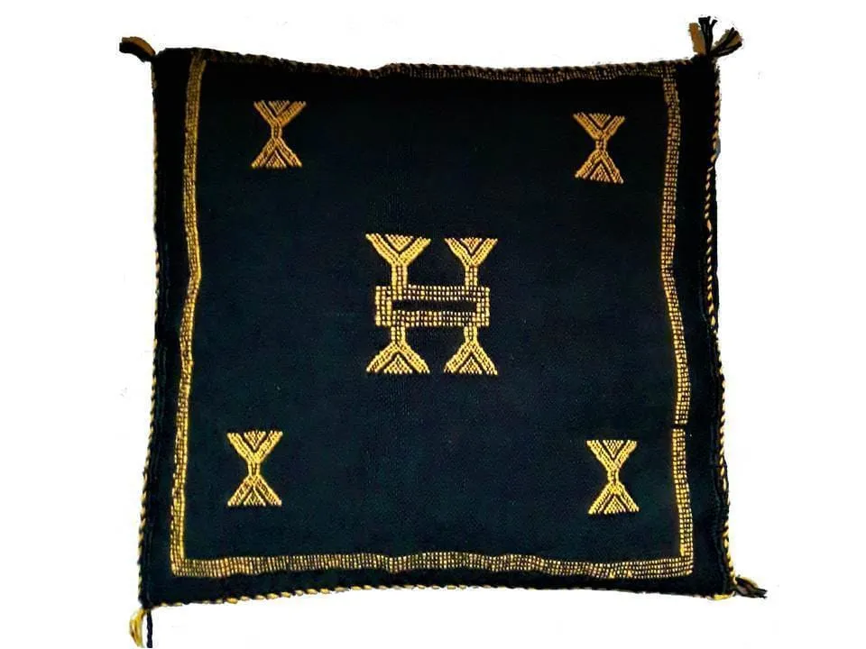 Handmade Moroccan Cushion Cover – Sabra Silk Pillow – Sidi Omar - Black