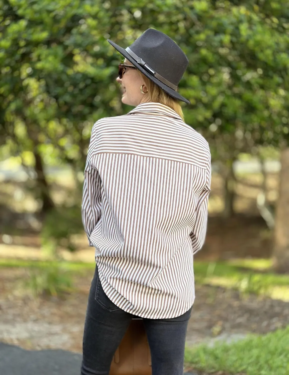 HOTOUCH Womens Striped Button Down Shirts Collared Shirt Casual Long Sleeve Business Office Work Blouses Tops