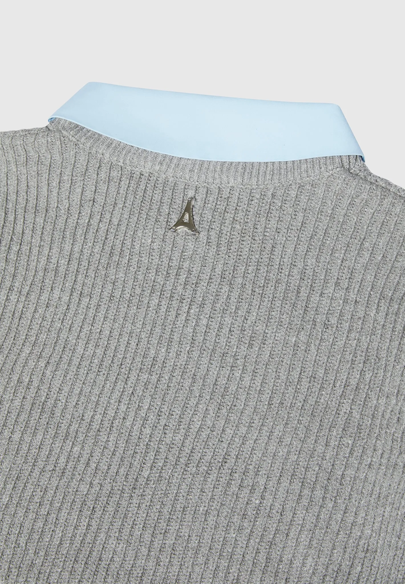 Knitted Jumper with Shirt Detail - Blue/Grey