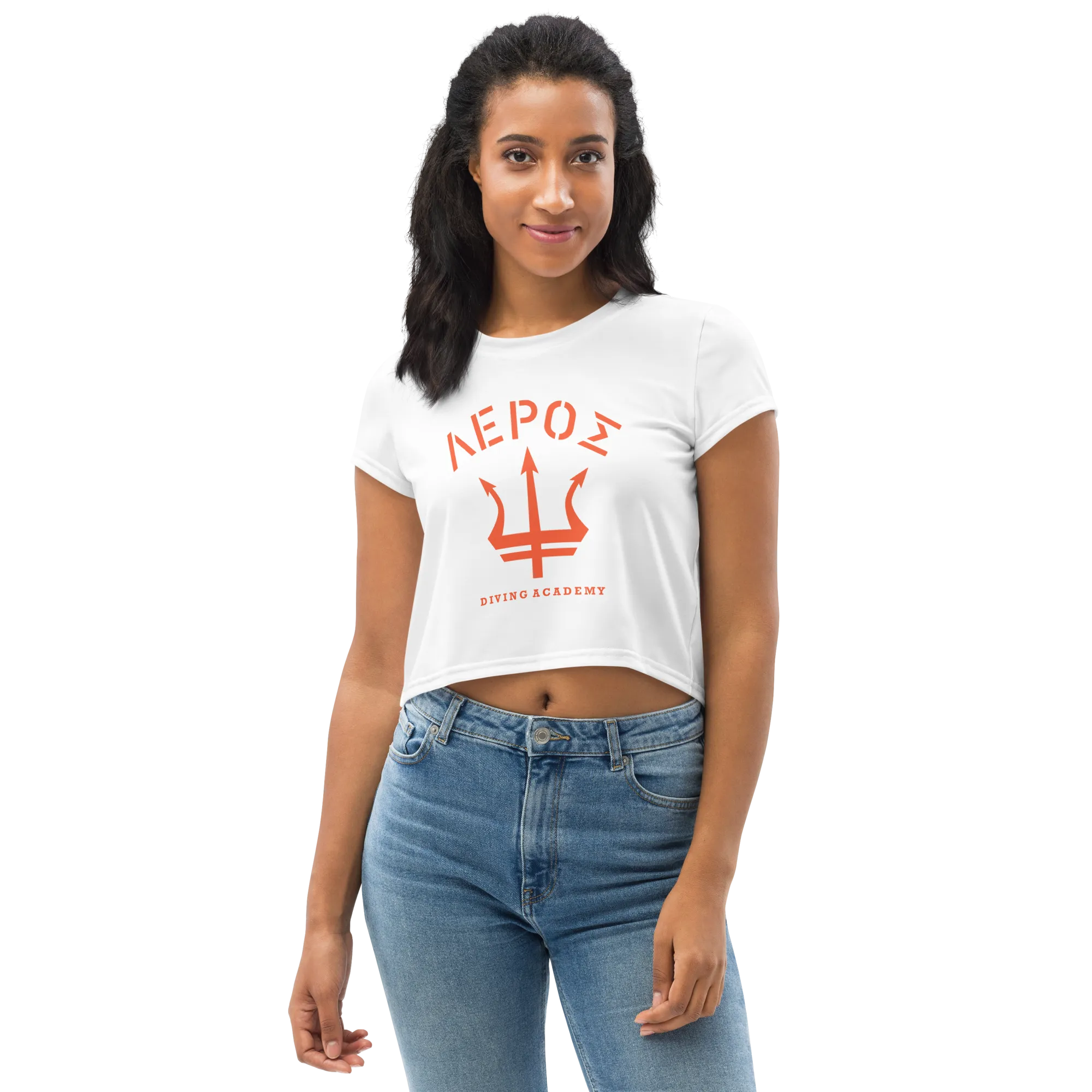 Leros Diving Academy 1991 Orange Logo Crop Tee