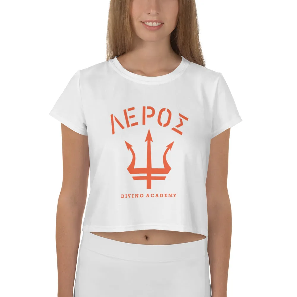 Leros Diving Academy 1991 Orange Logo Crop Tee