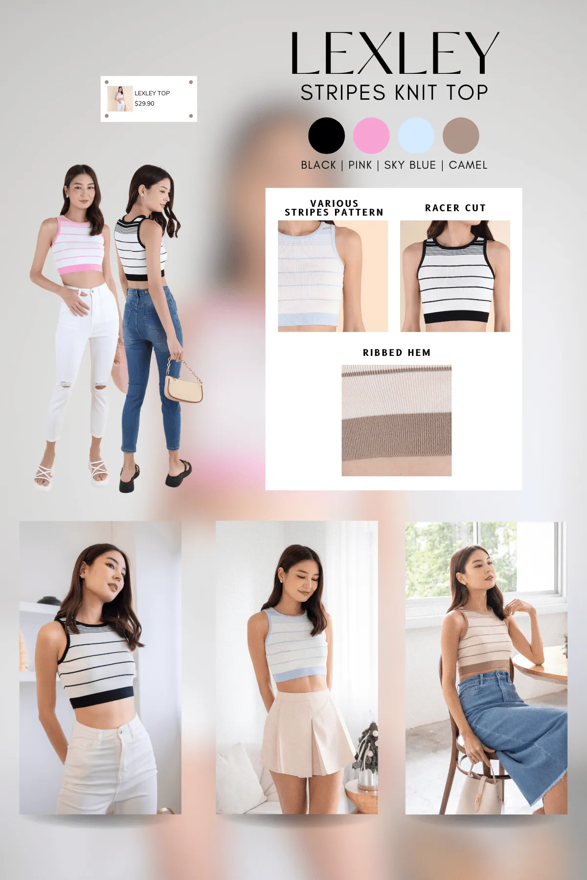 LEXLEY STRIPES KNIT TOP IN BLACK