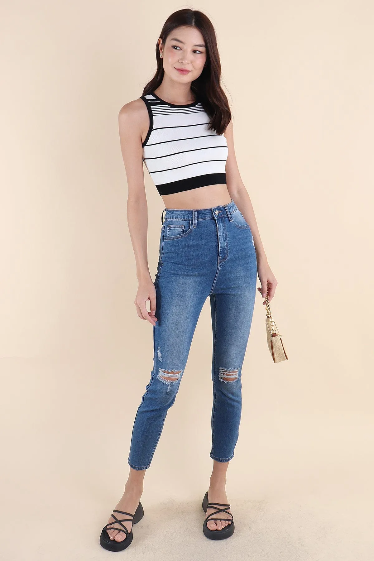 LEXLEY STRIPES KNIT TOP IN BLACK