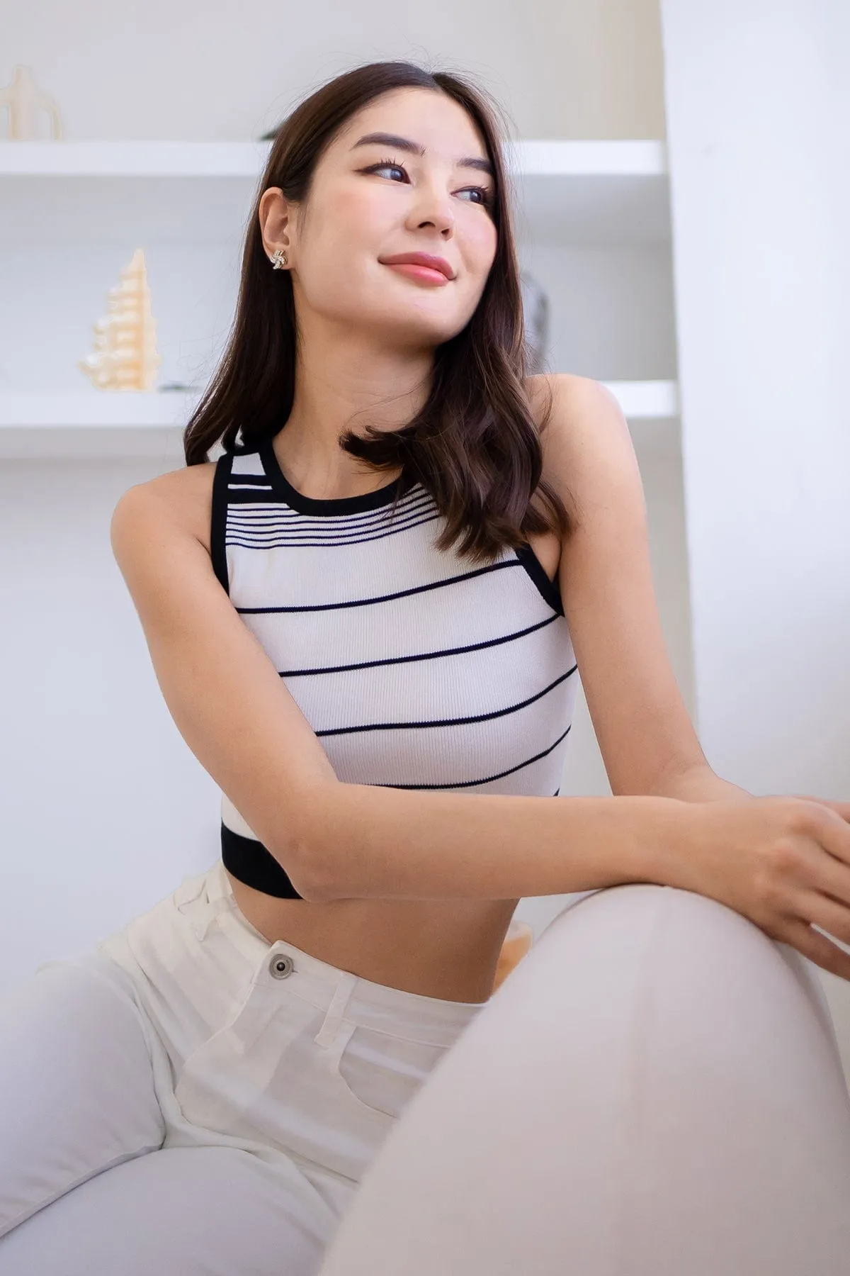 LEXLEY STRIPES KNIT TOP IN BLACK