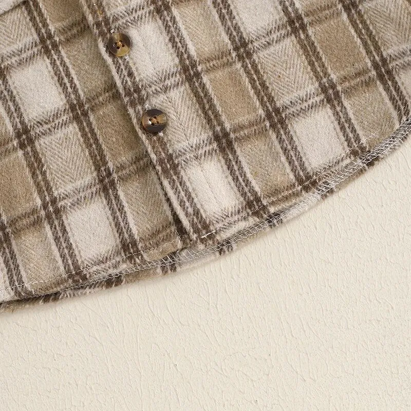 Long Sleeve Plaid Hooded Baby Shirt