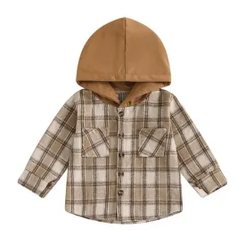Long Sleeve Plaid Hooded Baby Shirt
