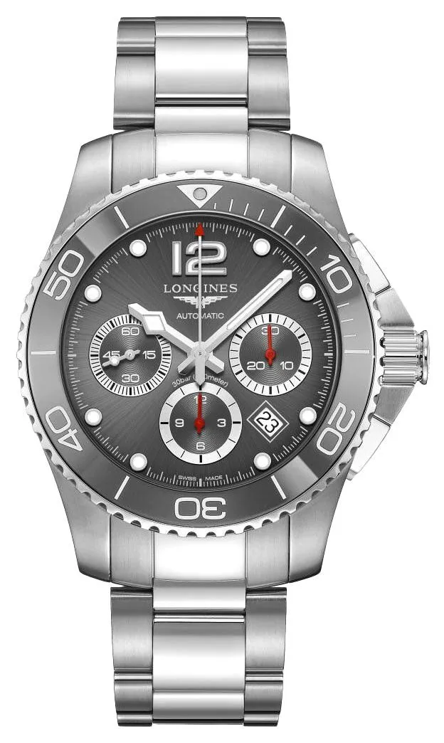 Longines HydroConquest Automatic Chronograph Stainless Steel Gray Dial Date Divers Mens Watch L3.883.4.76.6