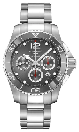 Longines HydroConquest Automatic Chronograph Stainless Steel Gray Dial Date Divers Mens Watch L3.883.4.76.6