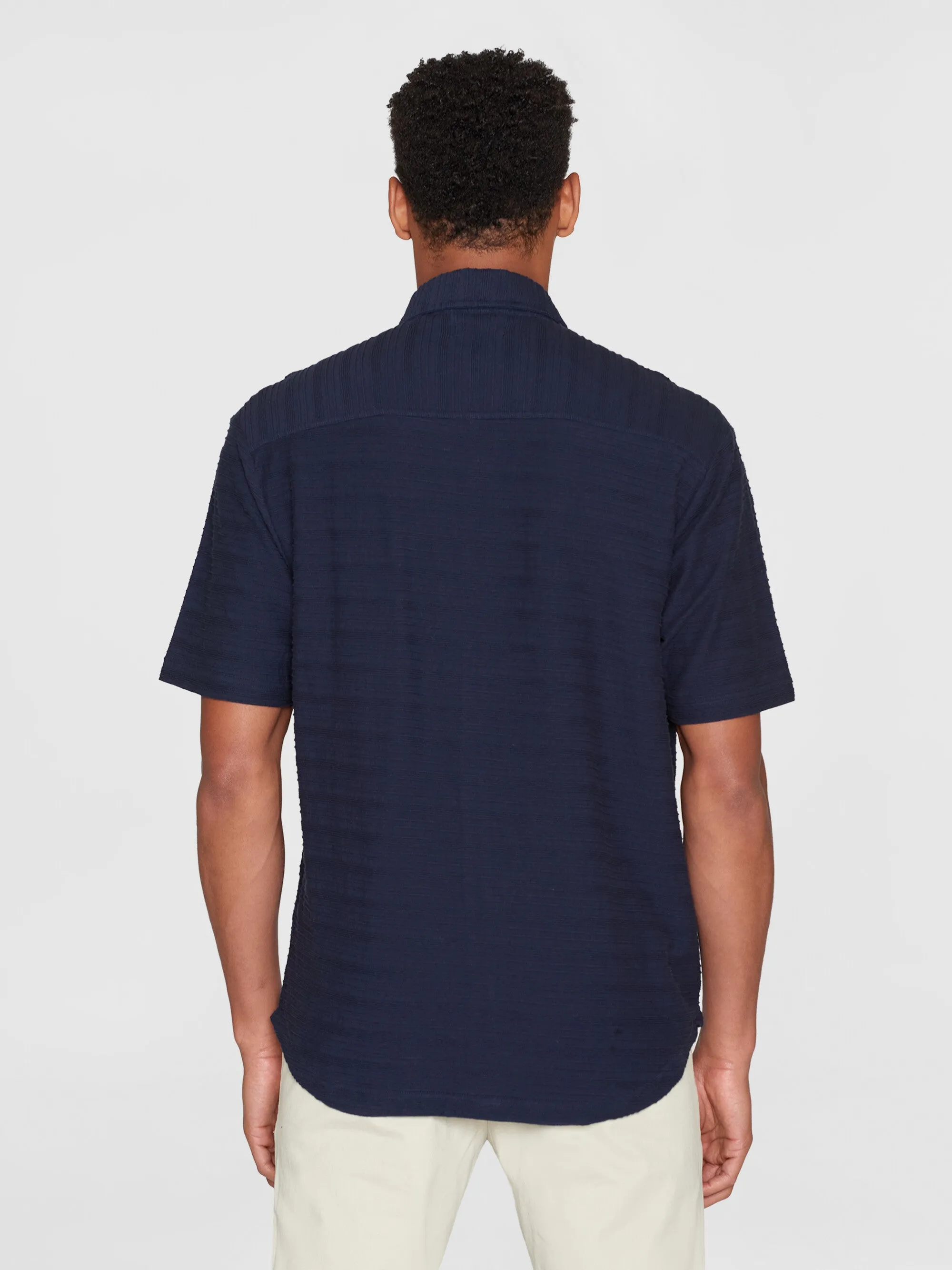 Loose short sleeve cotton solid striped jersey shirt GOTS/Vegan - Night Sky