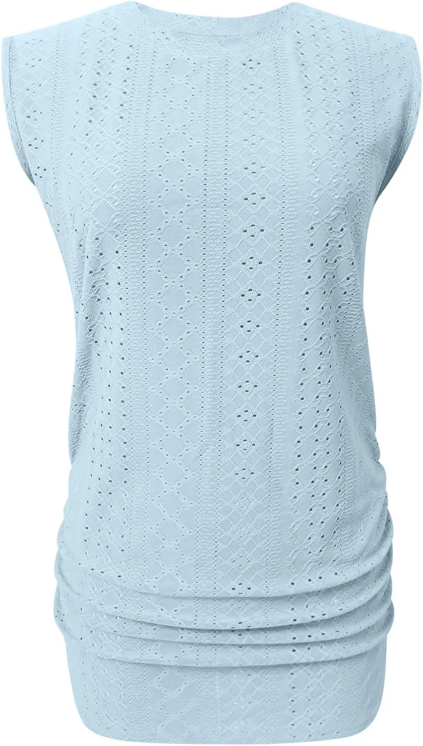 LRMQS Womens Tank Tops Loose Fit Summer 2024 Dressy Casual Eyelet Embroidery Trendy Sleeveless Shirts Beach Vacation Clothing