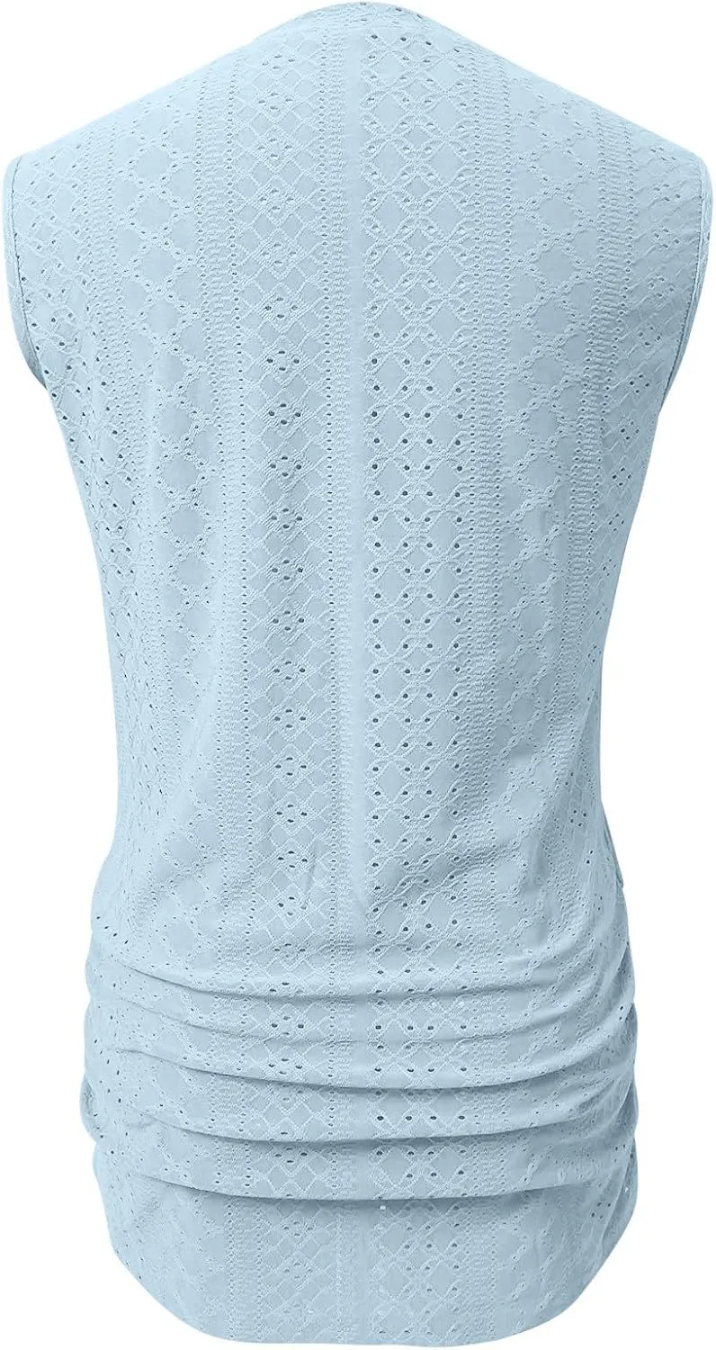 LRMQS Womens Tank Tops Loose Fit Summer 2024 Dressy Casual Eyelet Embroidery Trendy Sleeveless Shirts Beach Vacation Clothing