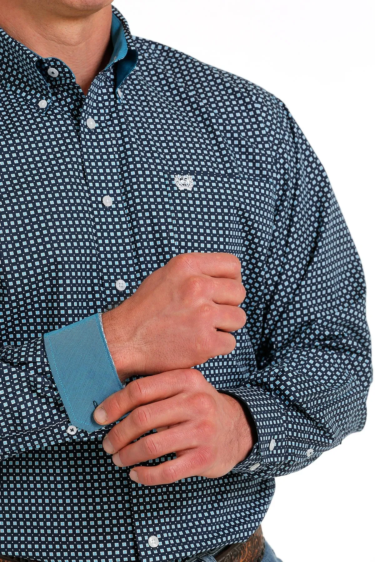 Men's Cinch Geometric Navy/Turquoise Button Down Shirt