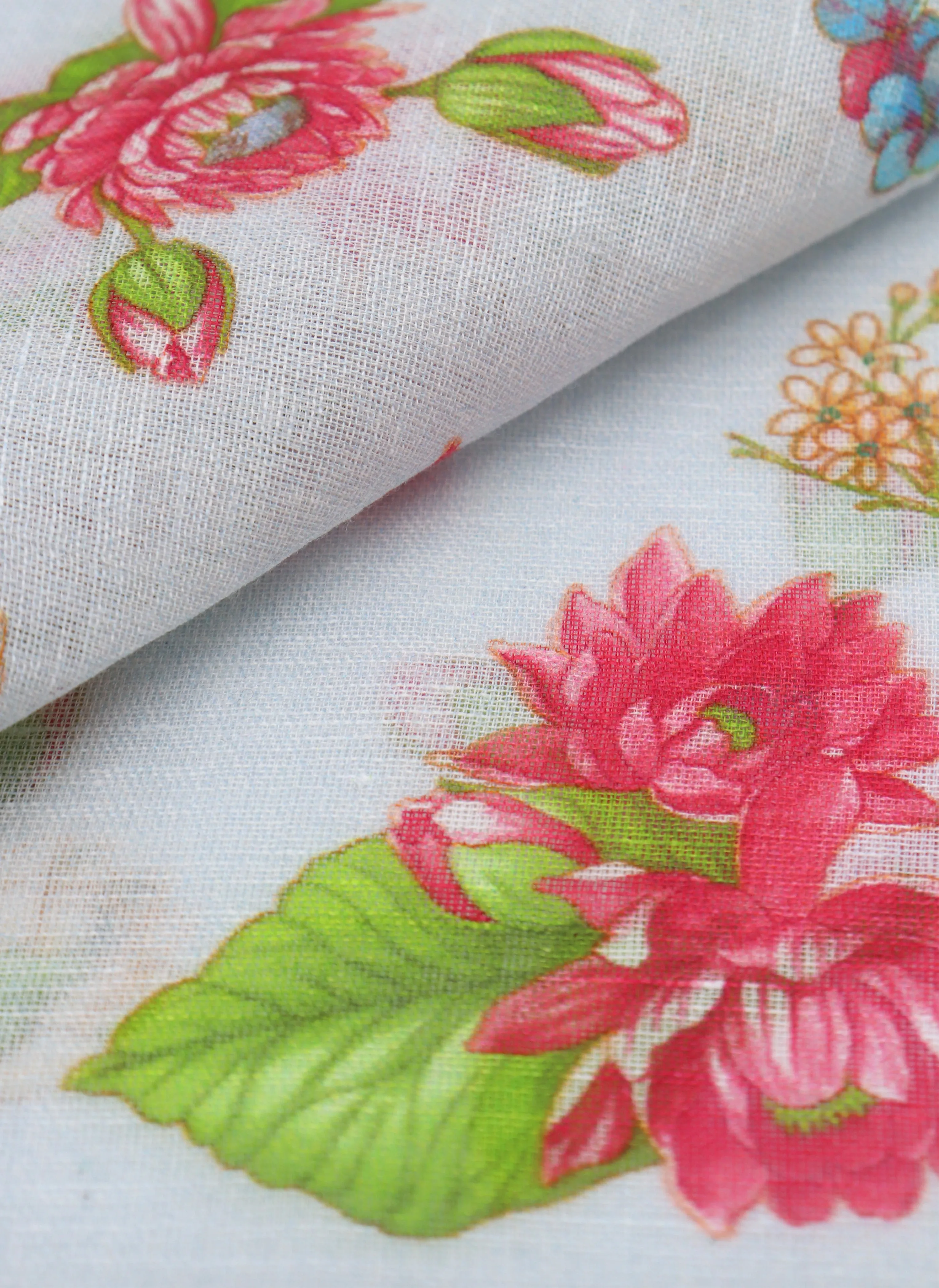 Men's Floral Print Silk Pocket Square Blue