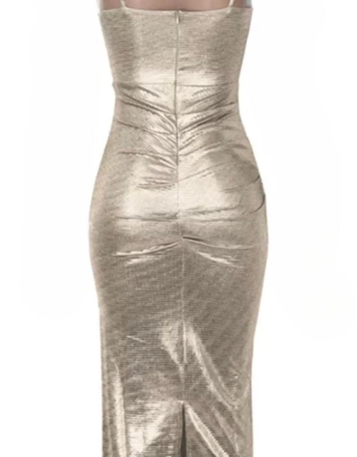 Metallic gold spaghetti strap dress