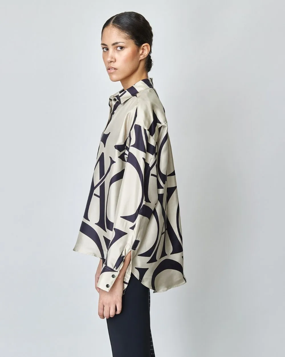 Monogram Silk Shirt Tan