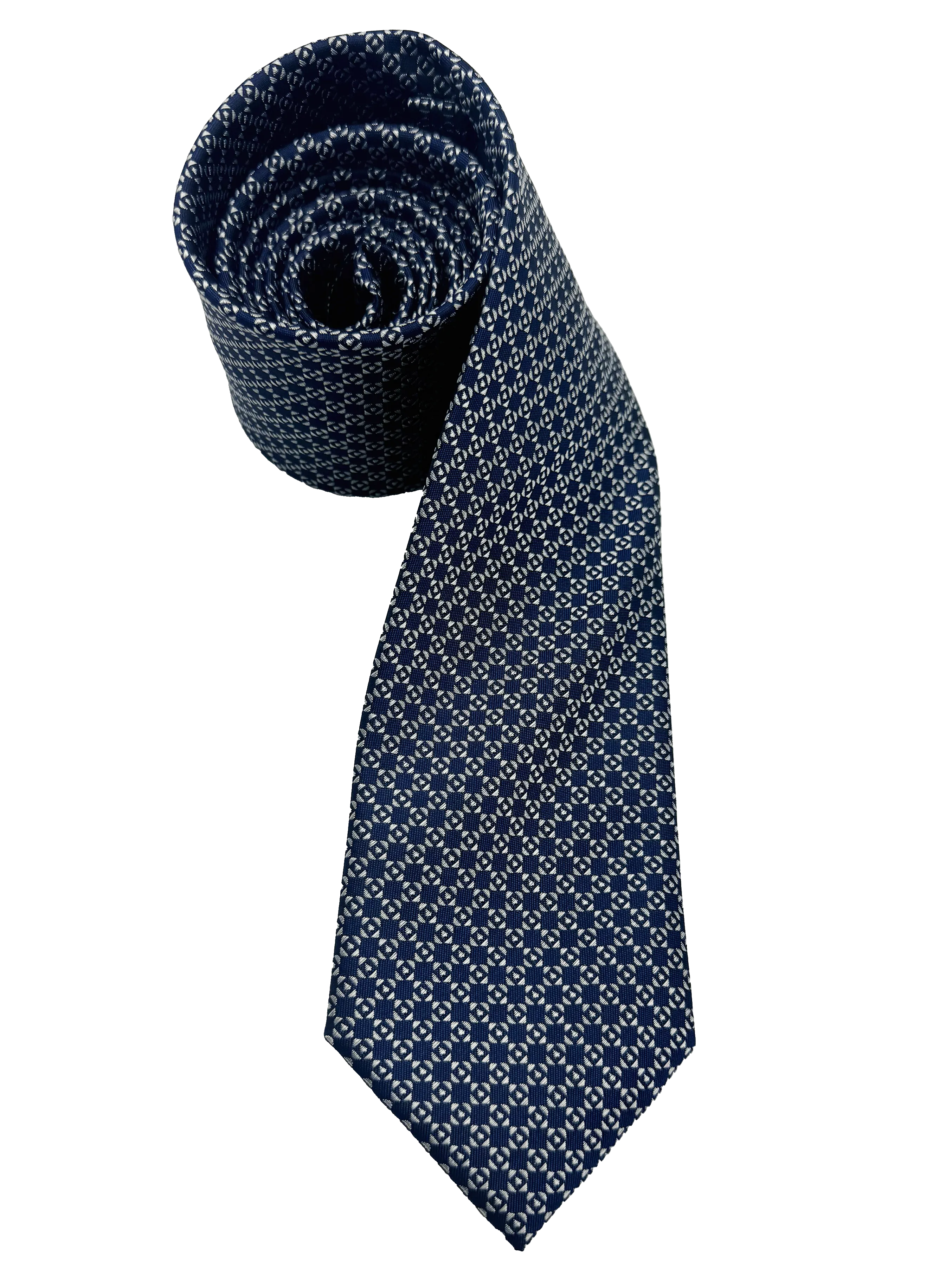Navy Square Tile Print Silk Tie