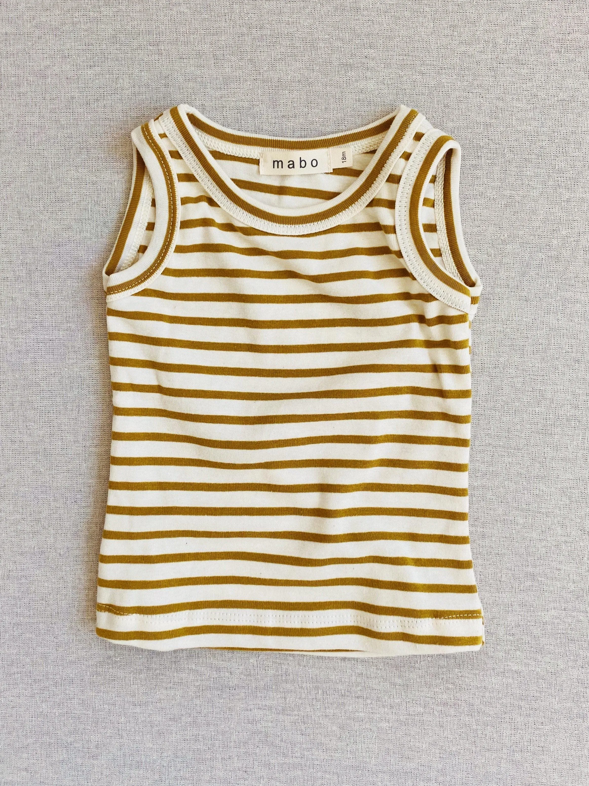 organic cotton tank top - natural/chartreuse stripe