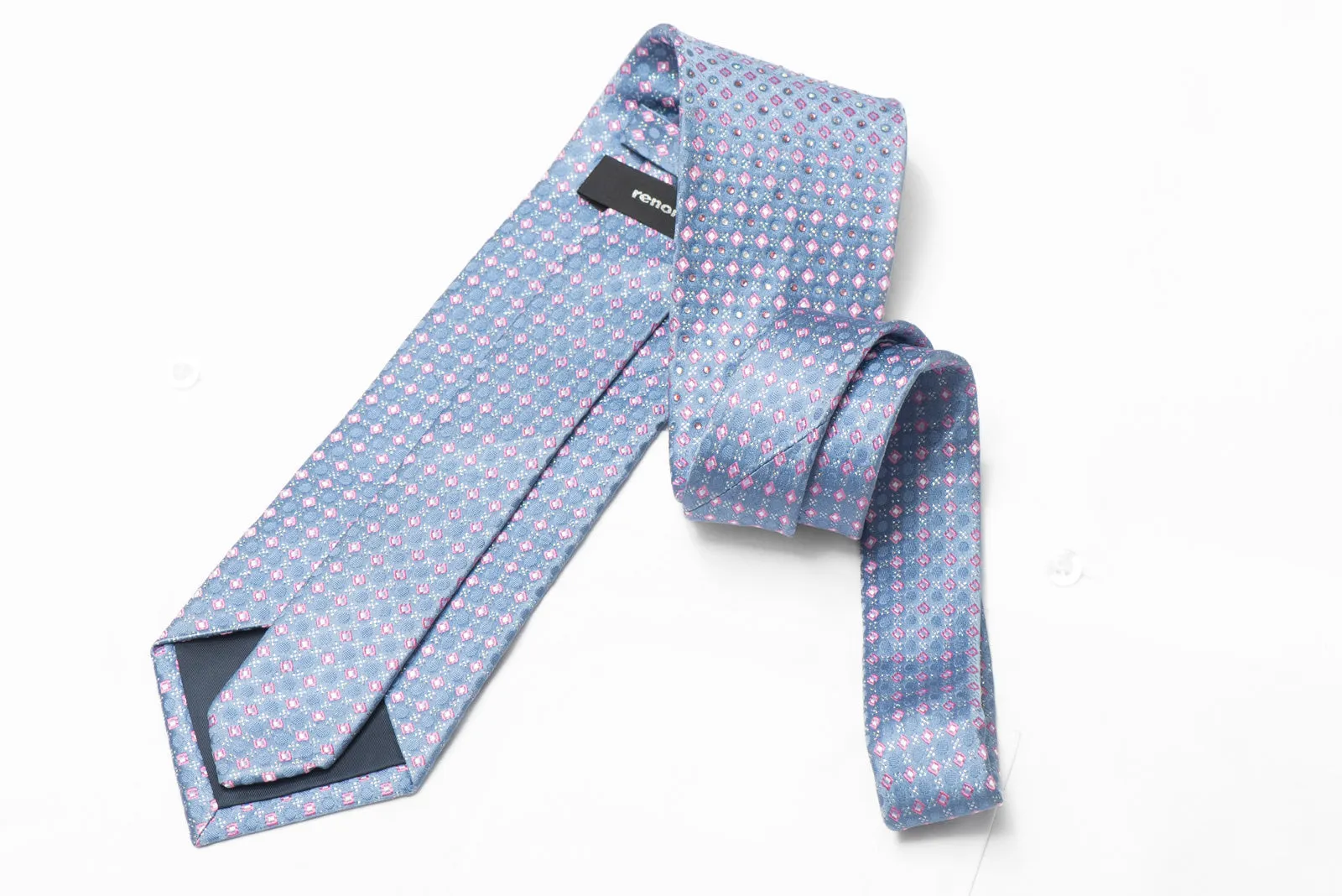 Pink Micro Square Design On Mauve Rhinestone Silk Necktie With Sparkles