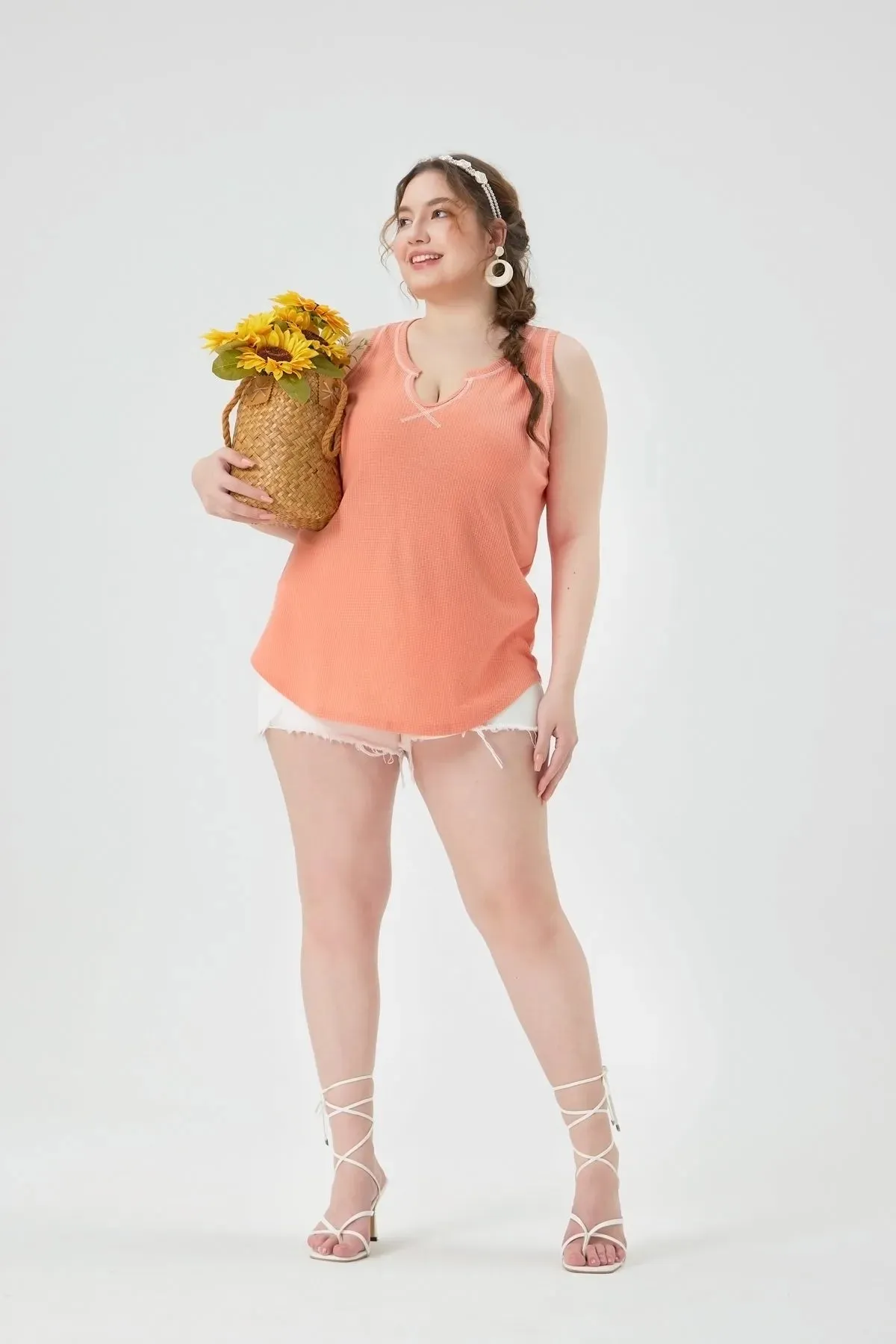 Plain Low Collar Hem Tank