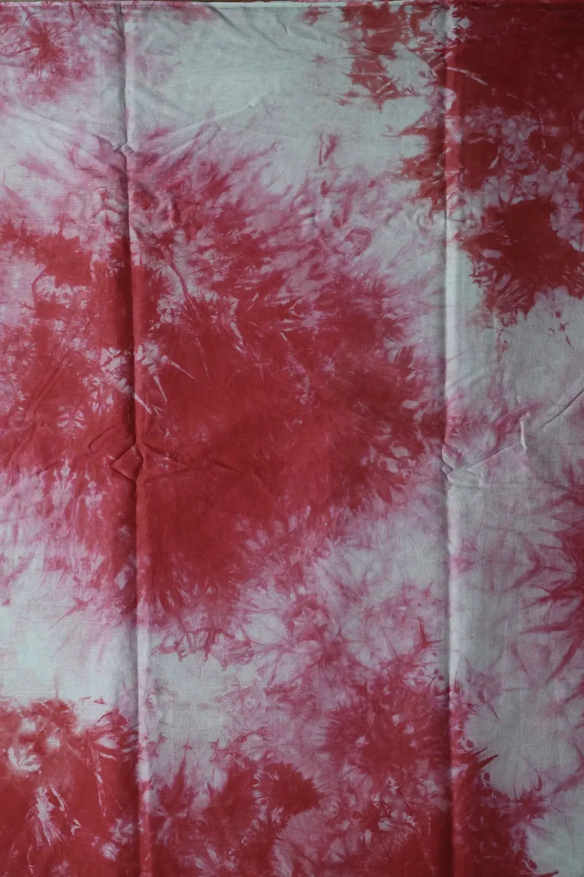 Red And Olive Tie & Dye Shibori Print On Pure Mul Cotton Fabric