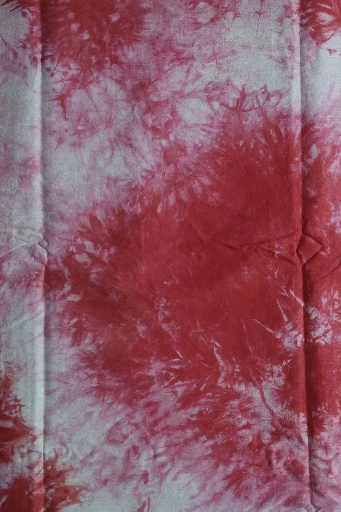 Red And Olive Tie & Dye Shibori Print On Pure Mul Cotton Fabric