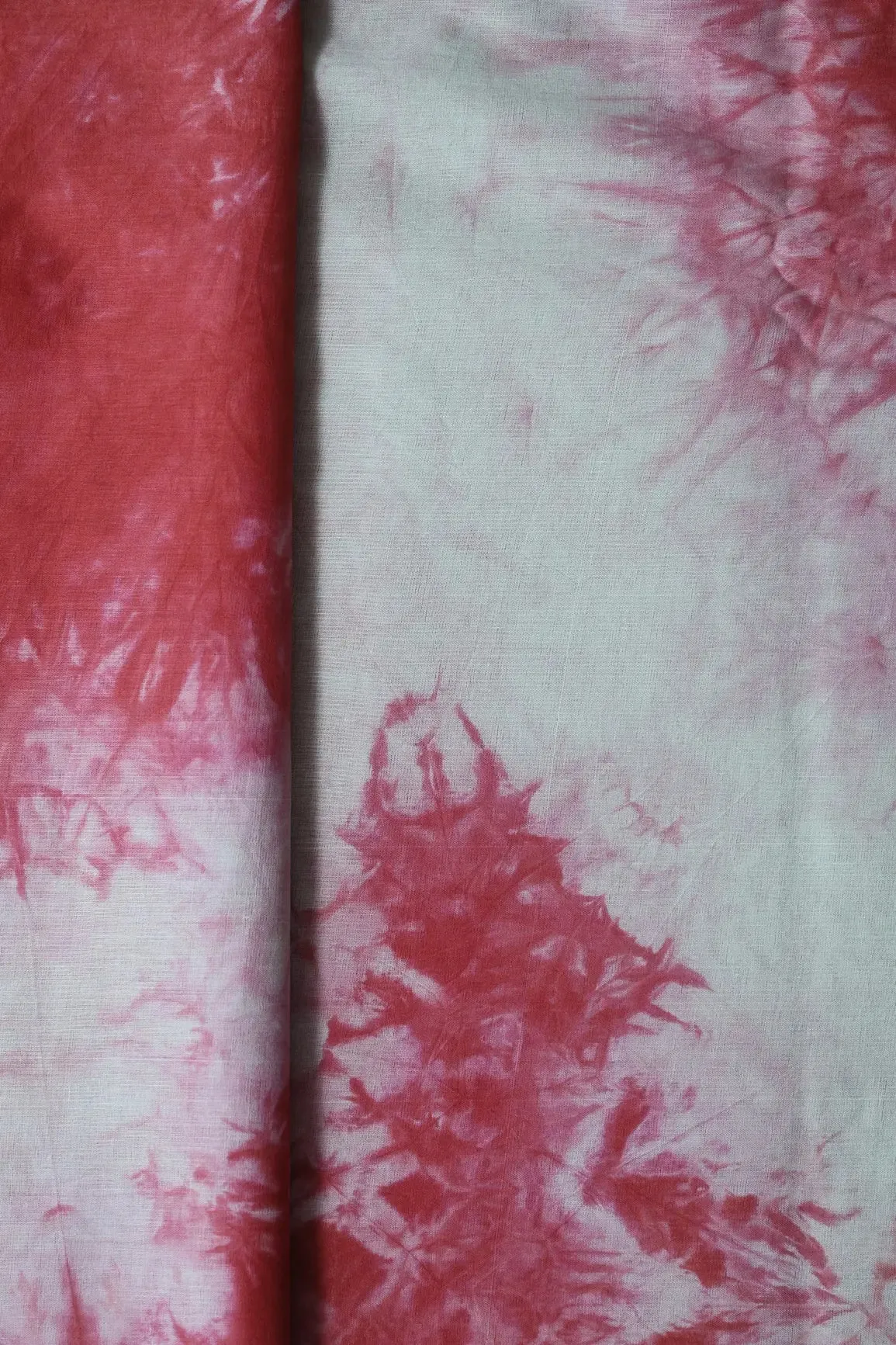 Red And Olive Tie & Dye Shibori Print On Pure Mul Cotton Fabric