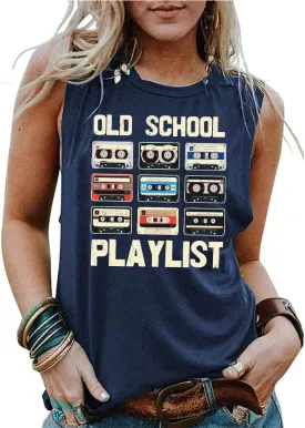 Retro 80s Tank Tops Women Vintage Cassette Tape Graphic Tees Old School Playlist Shirt Casual Loose Sleeveless Tops