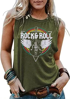 Rock & Roll Tank Top for Women Vintage Country Music Shirts Rock Concert Band Tees Summer Sleeveless Graphic Tops