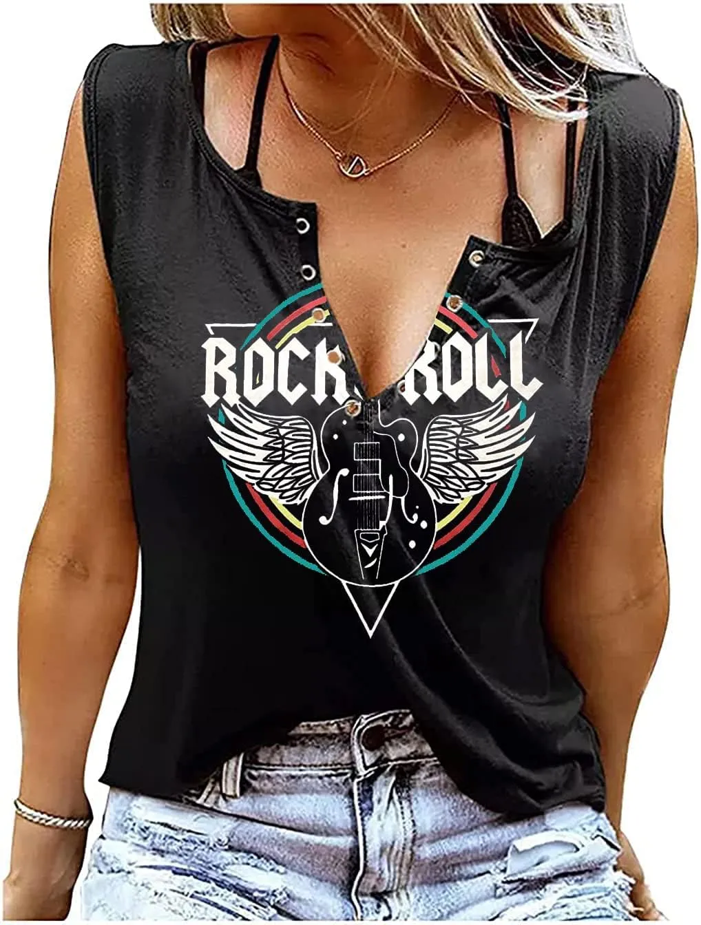 Rock & Roll Tank Top for Women Vintage Country Music Shirts Rock Concert Band Tees Summer Sleeveless Graphic Tops