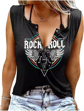 Rock & Roll Tank Top for Women Vintage Country Music Shirts Rock Concert Band Tees Summer Sleeveless Graphic Tops