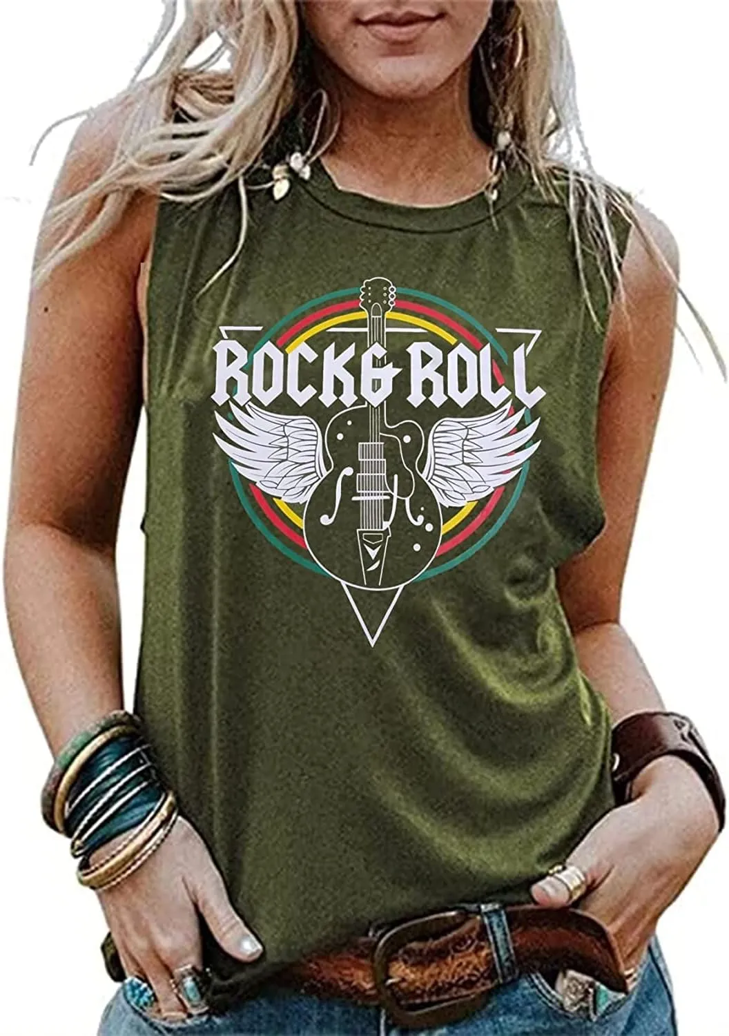 Rock & Roll Tank Top for Women Vintage Country Music Shirts Rock Concert Band Tees Summer Sleeveless Graphic Tops