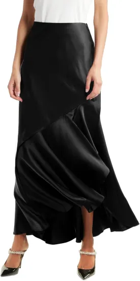 SEBOWEL Women Satin Maxi Long Skirt Silk Side Tie A Line Swing Midi Skirt Silky Flowy Ruffle Pleated Cocktail Party Skirts