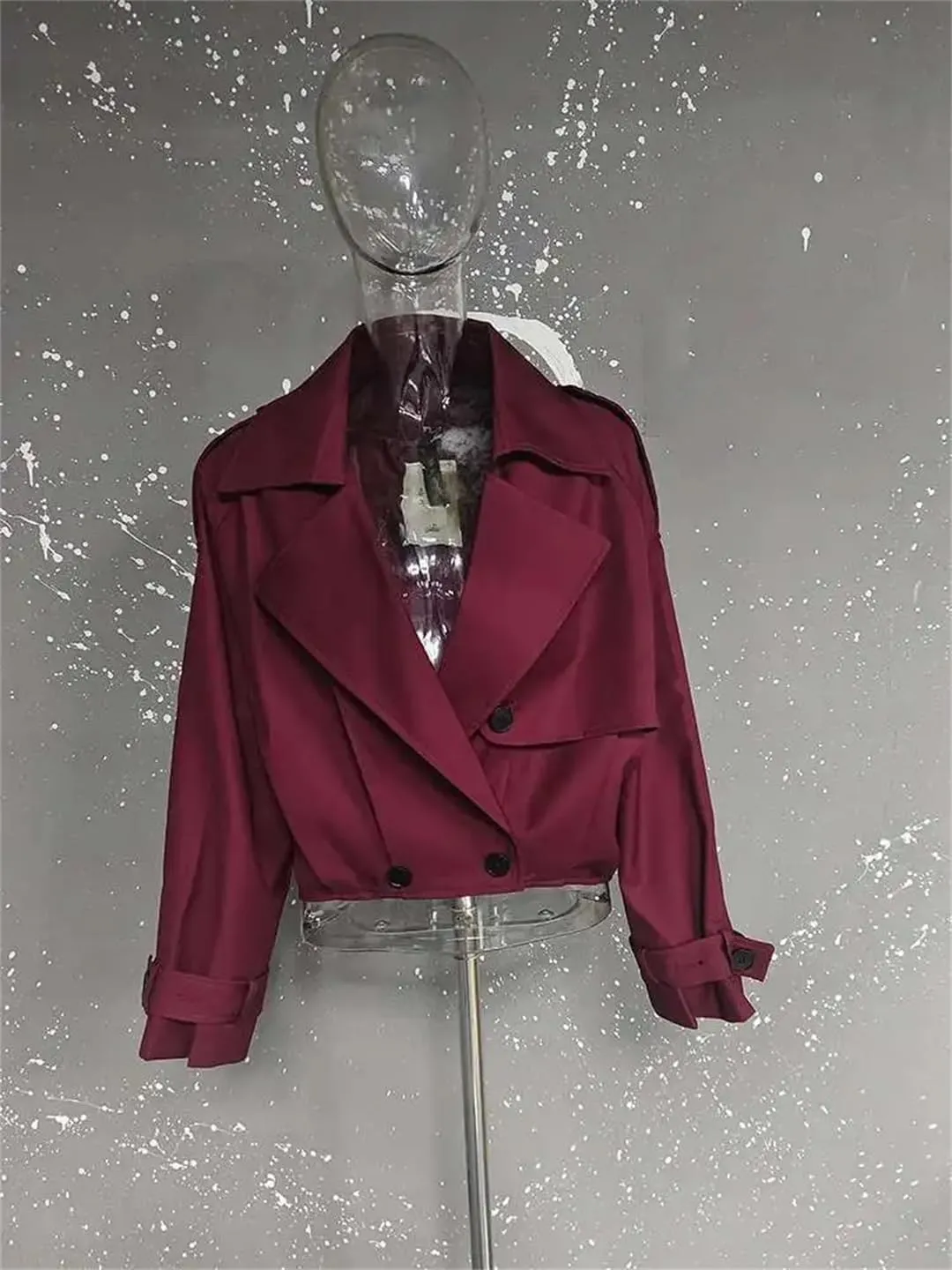 Short Trench Coat Women'S Lapel Loose Double Breasted Long Sleeves Casual Jacket