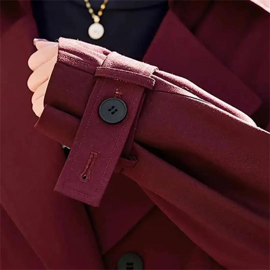 Short Trench Coat Women'S Lapel Loose Double Breasted Long Sleeves Casual Jacket