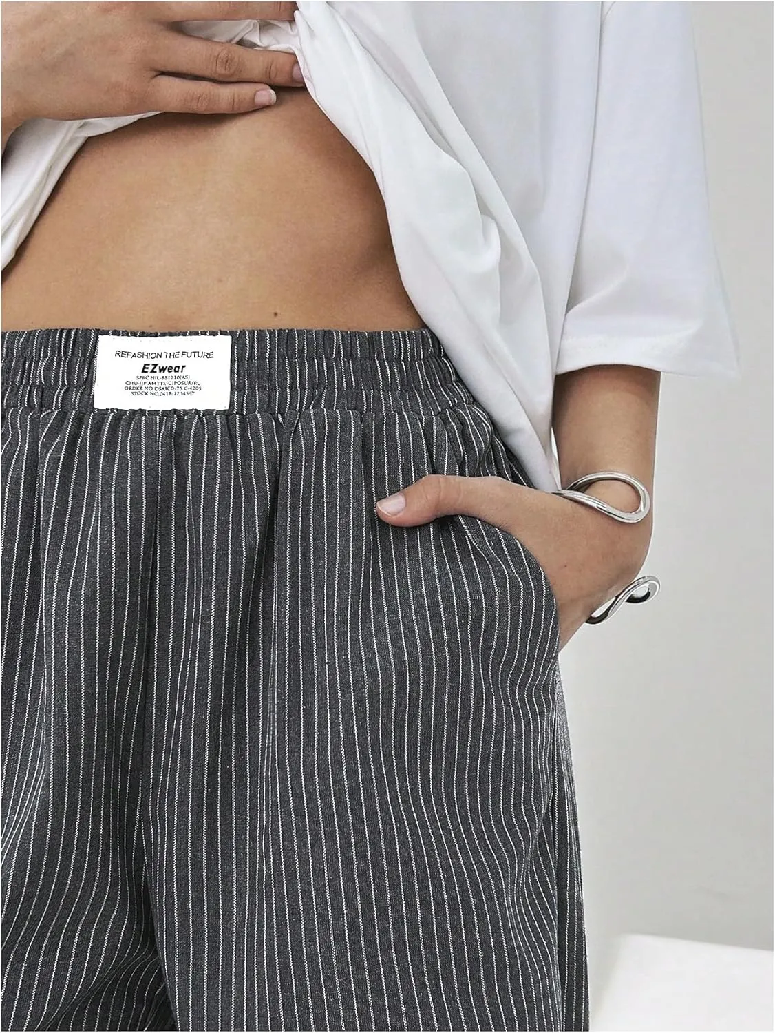 SOLY HUX Womens Striped Print Pants Straight Leg Lounge Casual Baggy Long Trousers