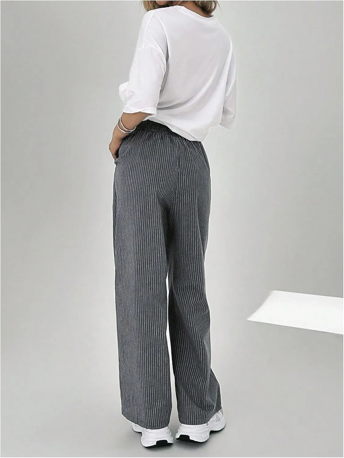 SOLY HUX Womens Striped Print Pants Straight Leg Lounge Casual Baggy Long Trousers