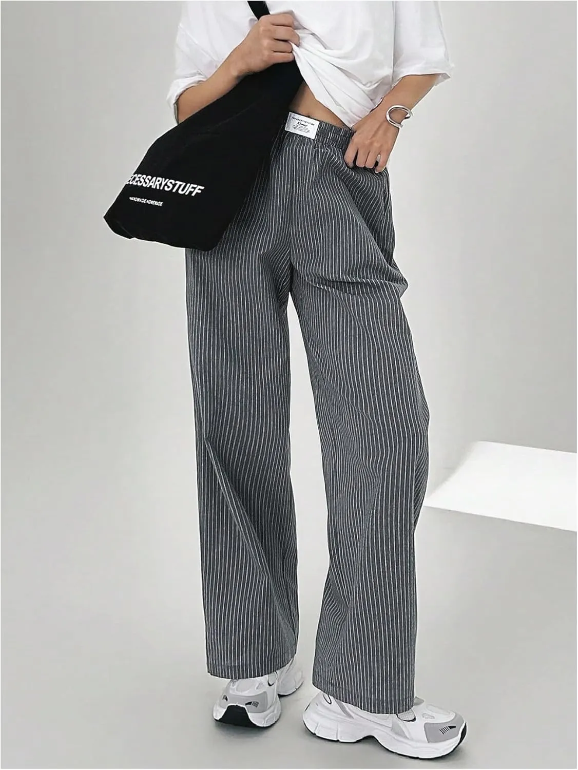 SOLY HUX Womens Striped Print Pants Straight Leg Lounge Casual Baggy Long Trousers