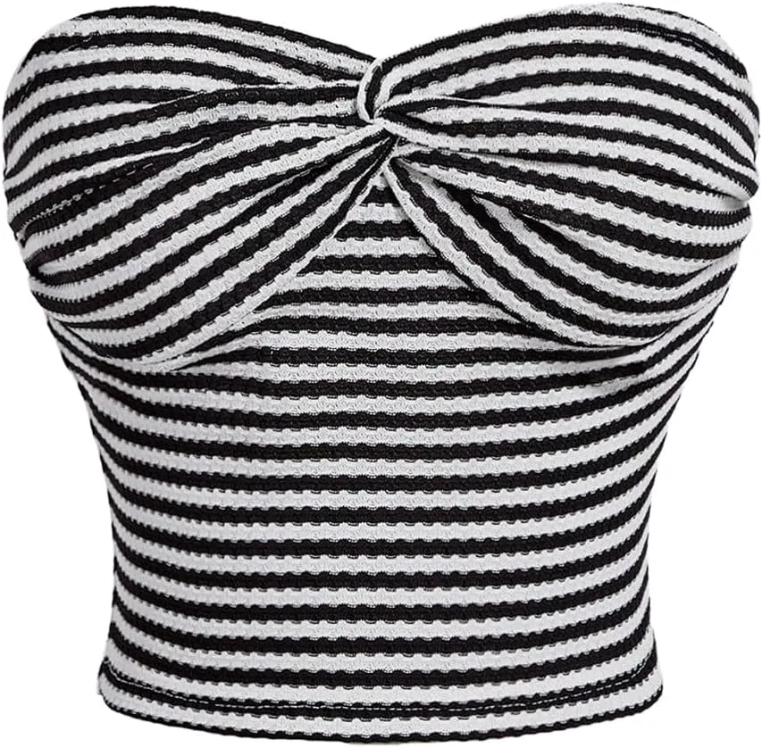SOLY HUX Women's Striped Tube Tops Twist Front Sleeveless Bandeau Crop Tank Tops Beach Vacation Clothes