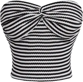 SOLY HUX Women's Striped Tube Tops Twist Front Sleeveless Bandeau Crop Tank Tops Beach Vacation Clothes