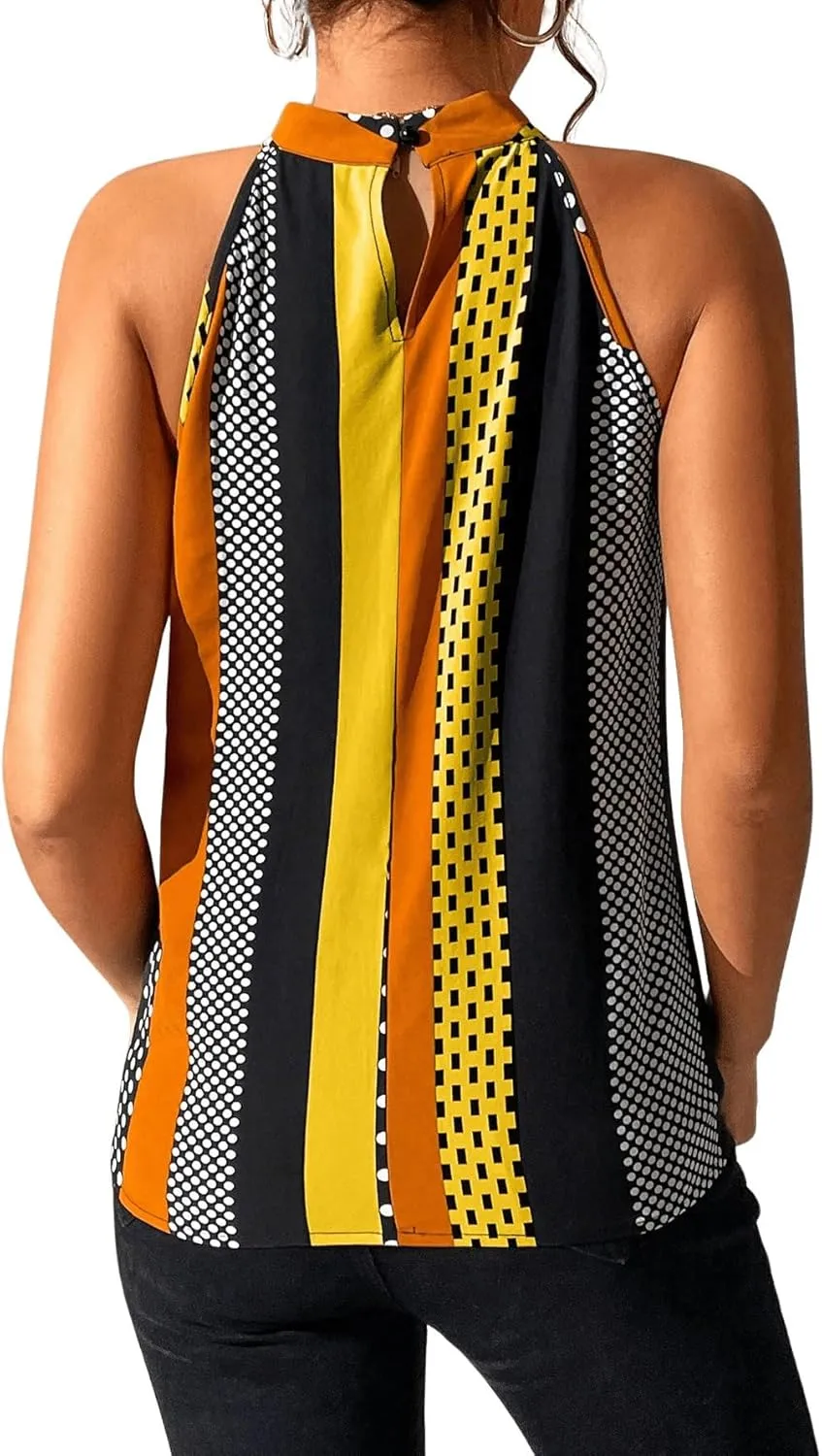 SOLY HUX Women's Summer Halter Tops Keyhole Polka Dots Blouses Striped Tank Top Casual Sleeveless Shirts