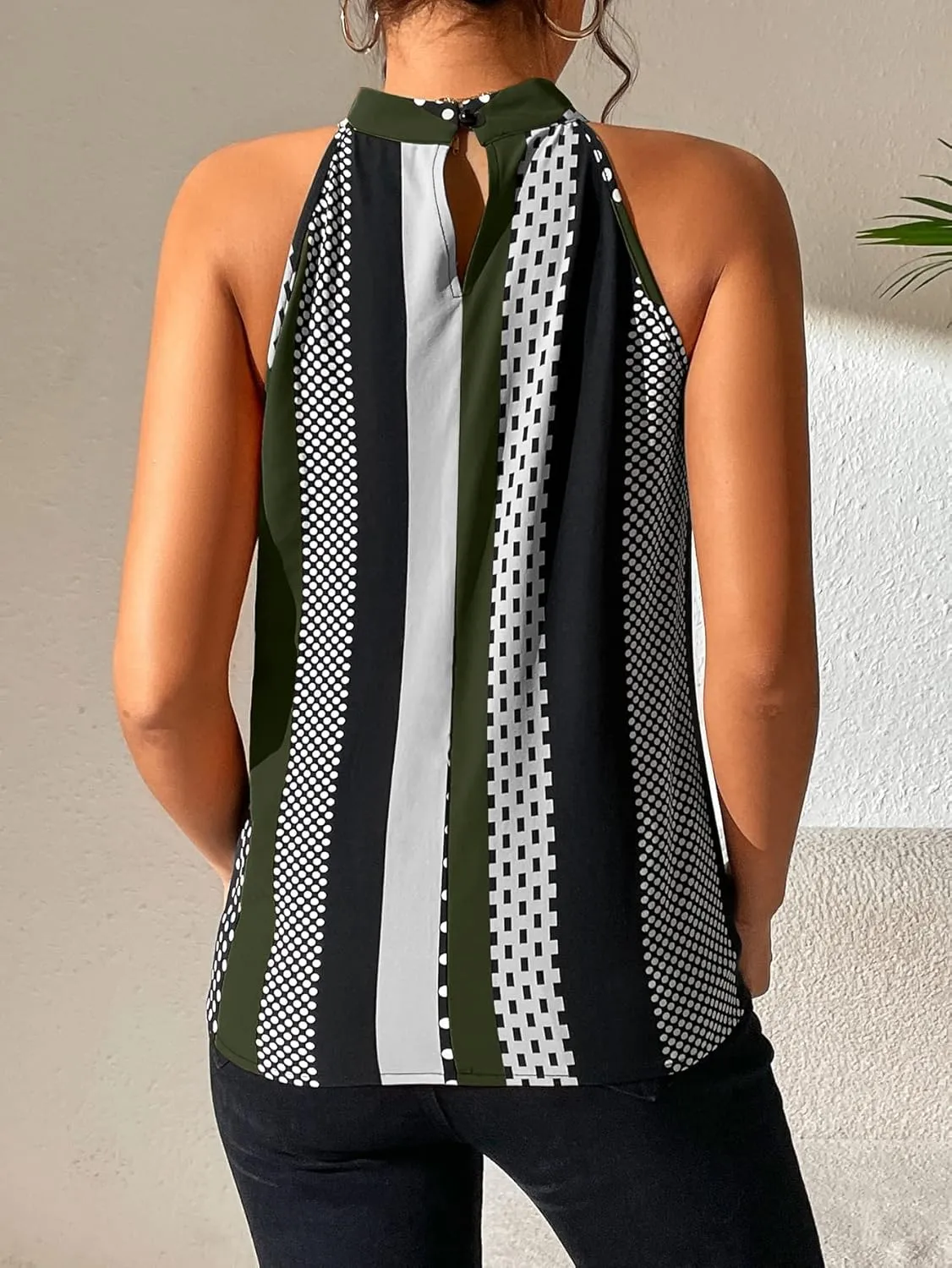 SOLY HUX Women's Summer Halter Tops Keyhole Polka Dots Blouses Striped Tank Top Casual Sleeveless Shirts