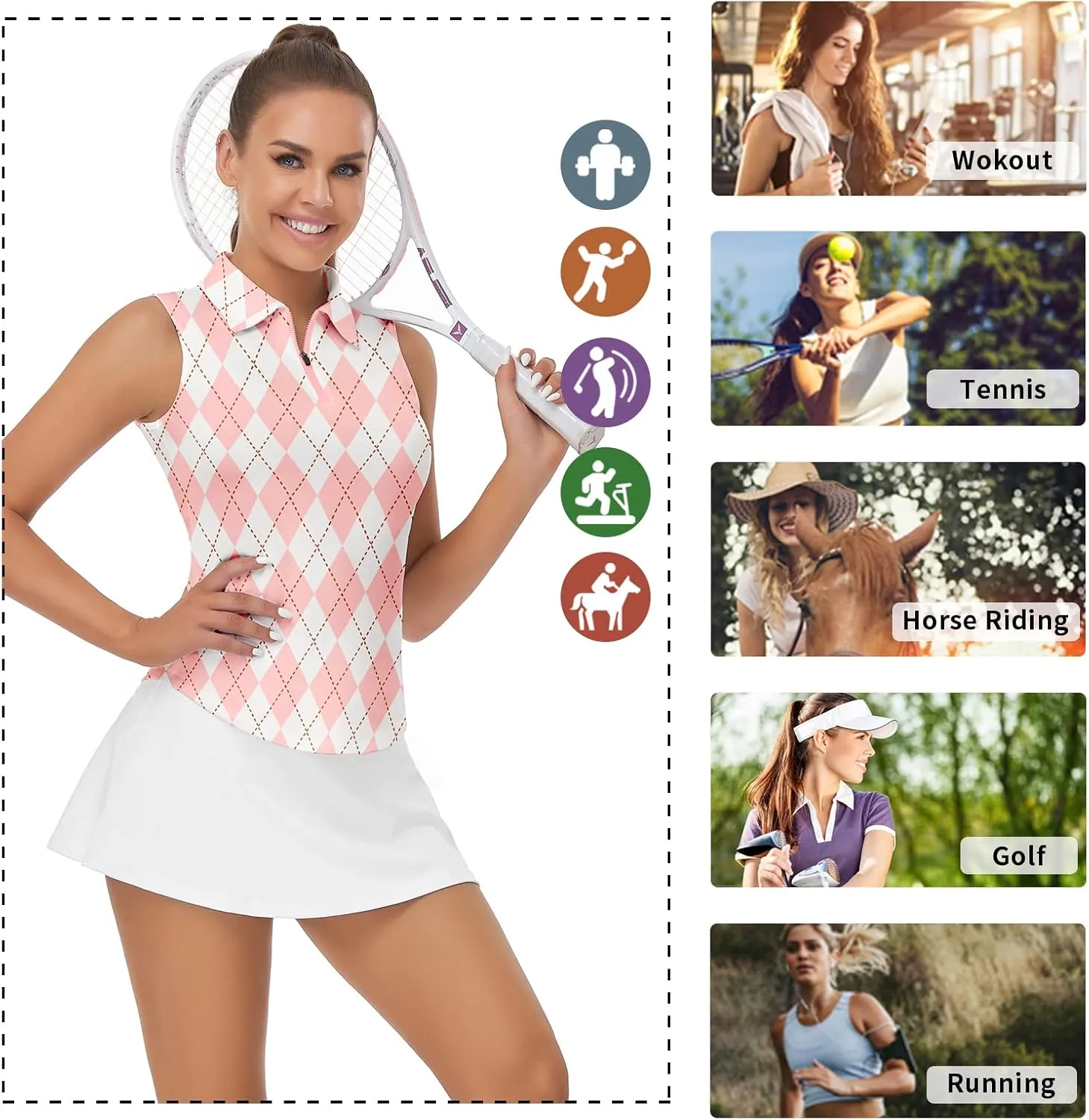 Soneven Womens Sleeveless Golf Shirt Moisture Wicking Athletic Golf Tank Top Printed Polo Tennis Shirts (XS-3XL)