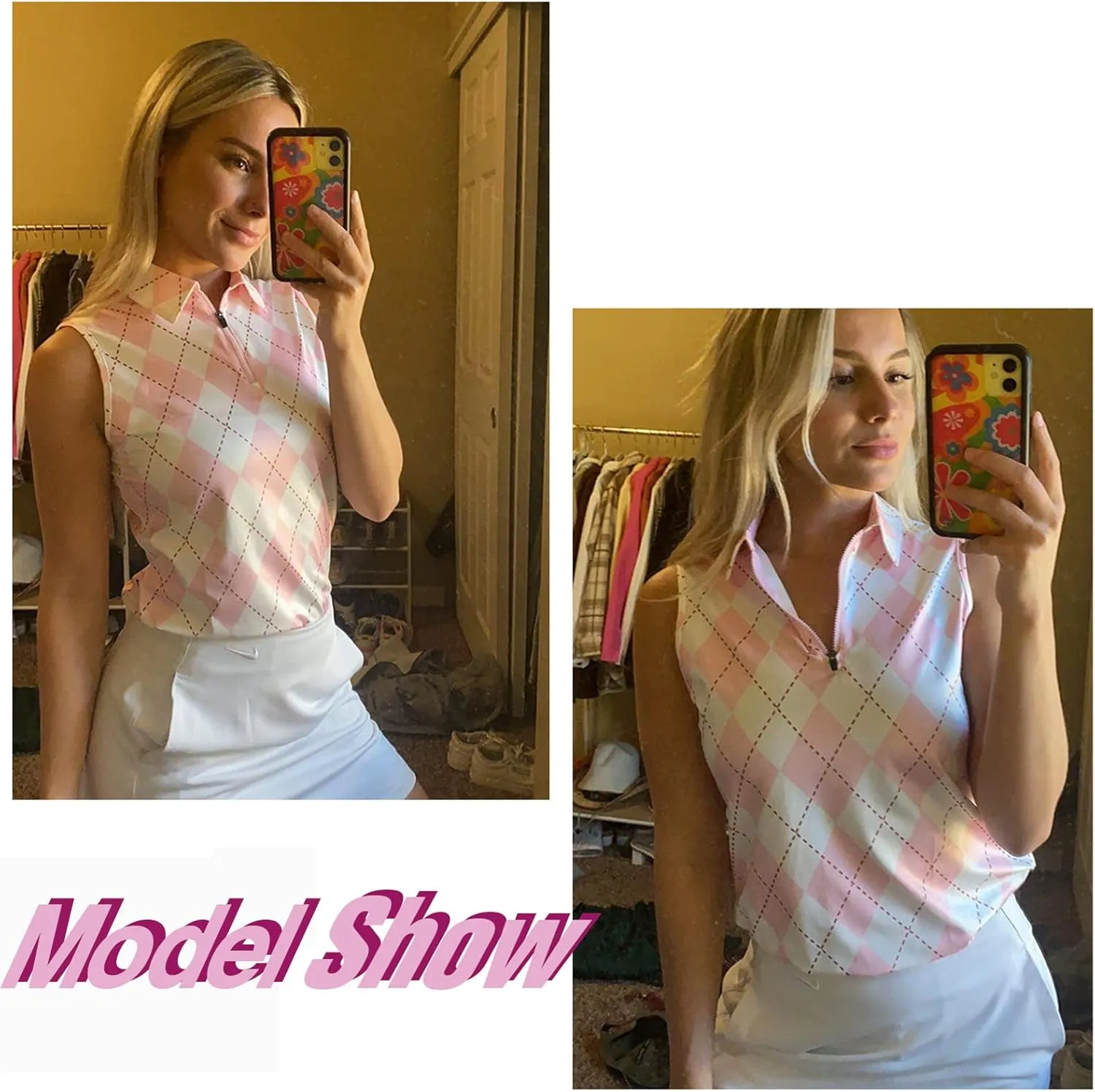 Soneven Womens Sleeveless Golf Shirt Moisture Wicking Athletic Golf Tank Top Printed Polo Tennis Shirts (XS-3XL)