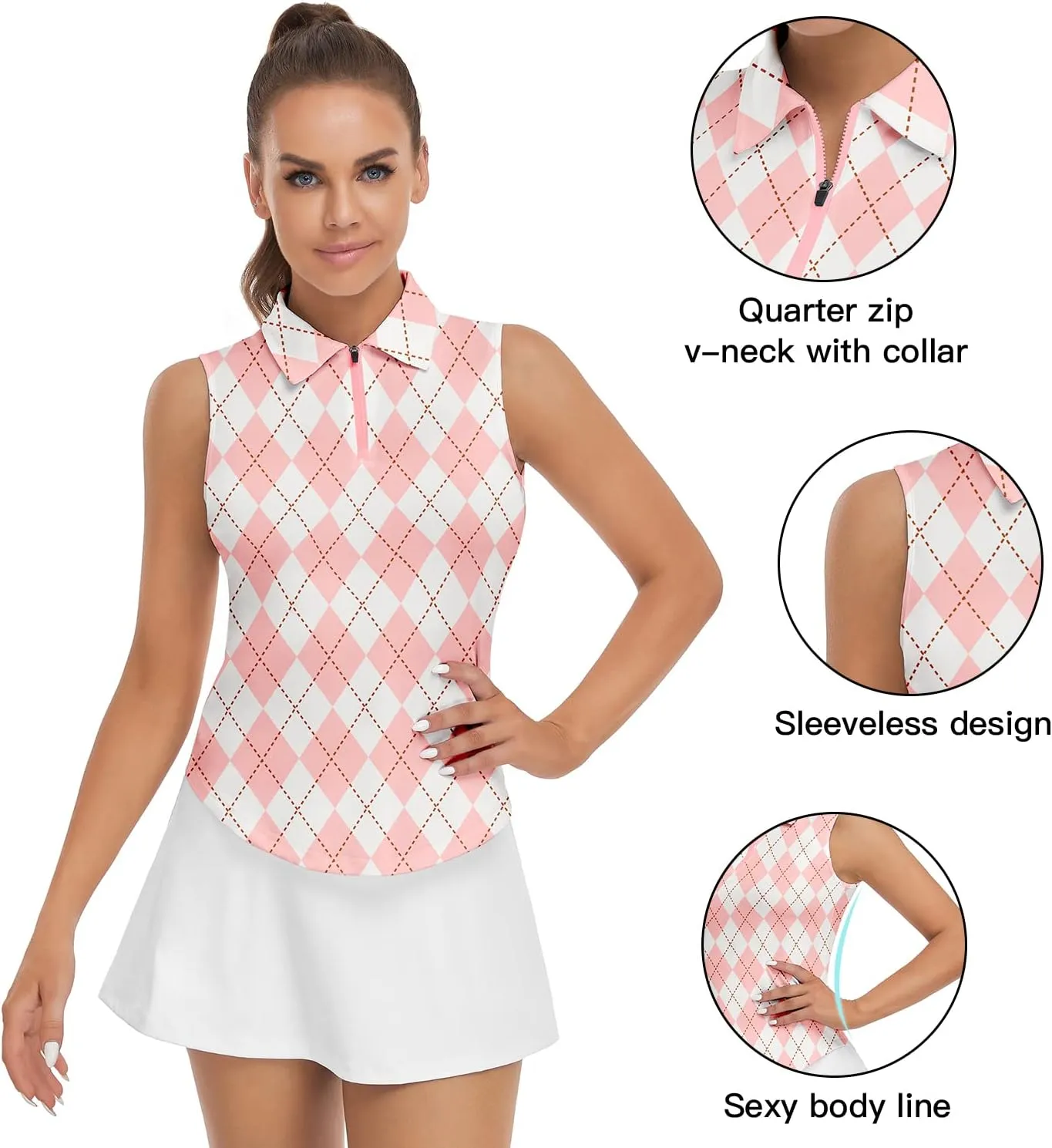 Soneven Womens Sleeveless Golf Shirt Moisture Wicking Athletic Golf Tank Top Printed Polo Tennis Shirts (XS-3XL)