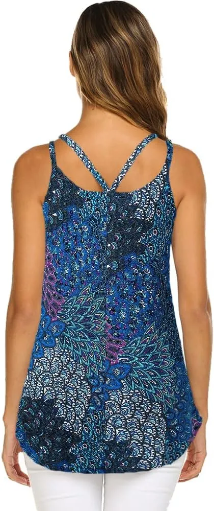 Supnier Women's Casual Summer Spaghetti Strap Tank Tops Floral Print Sleeveless V Neck Strappy Shirts